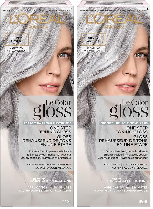 L'Oreal Paris Le Color Gloss One Step In-Shower Toning Hair Gloss, Neutralizes Brass, Conditions & Boosts Shine, Silver, 4 Ounce (Pack of 2)