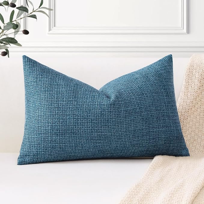 OTOSTAR Linen Throw Pillow Cover Set of 1 Decorative Lumbar Pillowcases Cushion Covers 16x24 Inch for Home Decor Sofa Bedroom Car 40 x 60CM Dark Blue