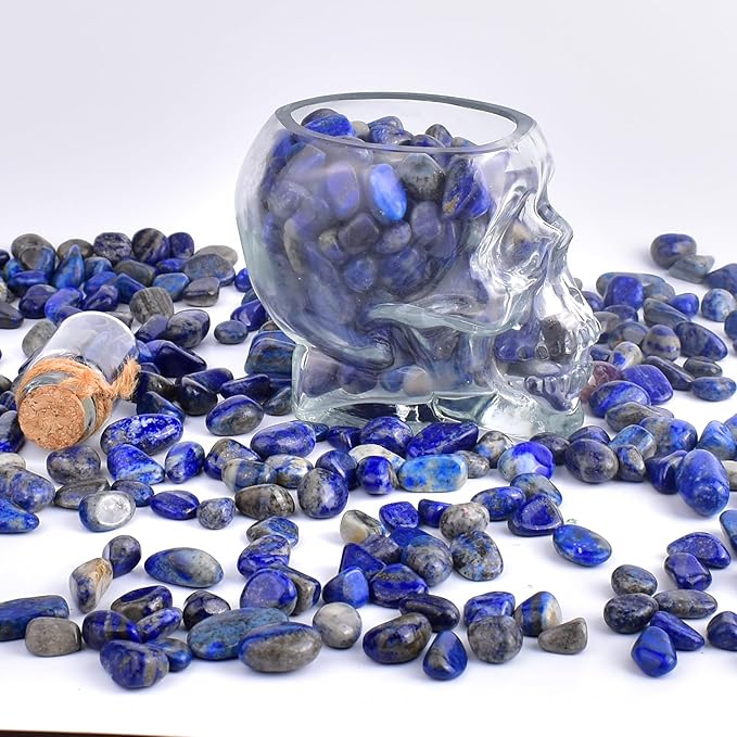 Polished Lapis Lazuli Crystal Chips Set, 0.4", 128 Pcs - Handpicked Tumbled Stones and Crystals Bulk for Healing, Reiki, Meditation, Witchcraft and Home Decor