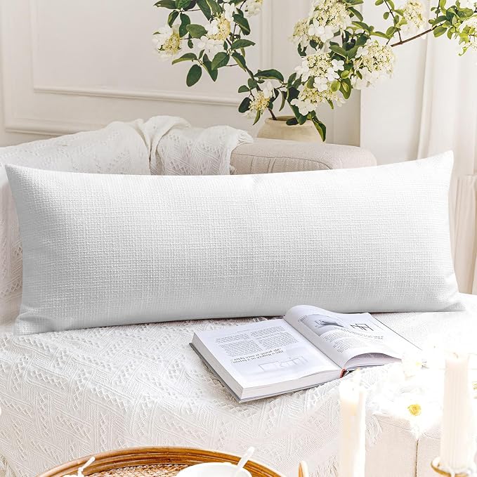 OTOSTAR Linen Throw Pillow Cover Set of 1 Decorative Long Lumbar Pillowcase Rectangle Cushion Cover 14x36 Inch for Home Decor Sofa Bedroom Car 35 x 90CM Pure White