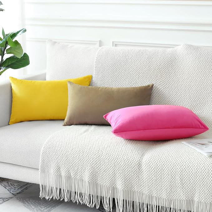 Artscope Luxury Velvet Pillow Covers Decorative Rectangle Pillowcases Soft Solid Cushion Cases for Couch Sofa Bedroom Car Decor 12x20 Inch Golden Brown