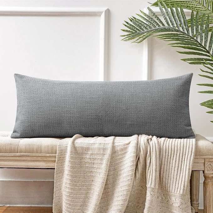 OTOSTAR Linen Throw Pillow Cover Set of 1 Decorative Long Lumbar Pillowcase Rectangle Cushion Cover 14x36 Inch for Home Decor Sofa Bedroom Car 35 x 90CM Dark Grey