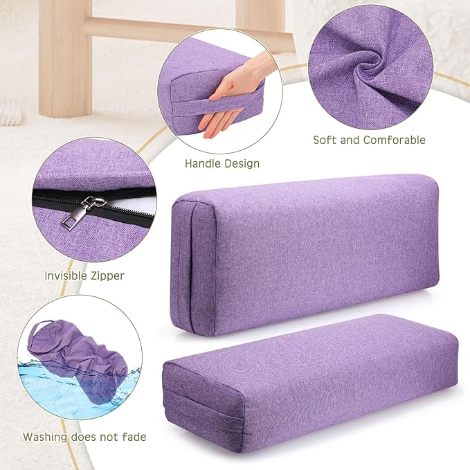Suzile 3 Pack Yoga Bolster Pillow for Restorative 25" x 9" x 5" Meditation Pillow Rectangular Lightweight Yoga Pillow Cushion with Handle, Washable Cover Yoga Accessories