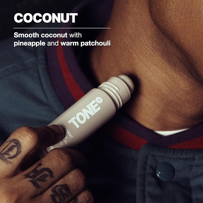 TONE Roll-on Fragrance Oil for Men, Coconut, Fragrance Oil with Notes of Coconut, Vanilla, and Sandalwood, 0.85 fl oz