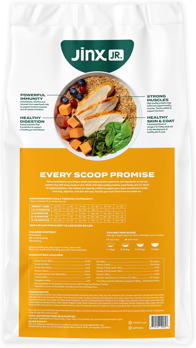 Jinx Puppy Dry Dog Food - Real Chicken, Brown Rice & Sweet Potato, 30lb | Premium Puppies Food with DHA, Protein & Calcium for Brain Health - Probiotics for Digestive Support - No Fillers
