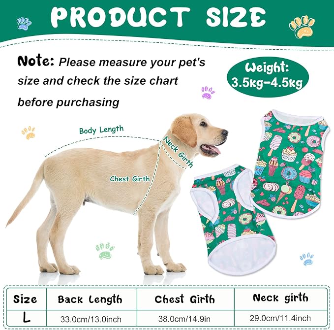 10 Pack Dog Shirts Cute Summer Cartoon Puppy Clothes, Soft Breathable Pet T-Shirts, Printed Sleeveless Washable for Small Medium Dogs Cats(Large)