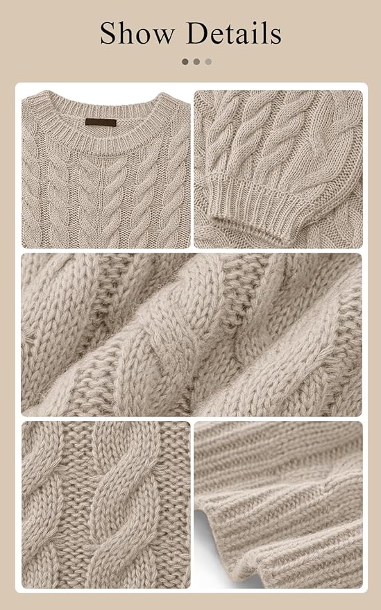 PRETTYGARDEN Womens Sweaters Spring 2026 Cable Knit Long Sleeve Crewneck Oversized Sweater Chunky Pullover Loose Outfits