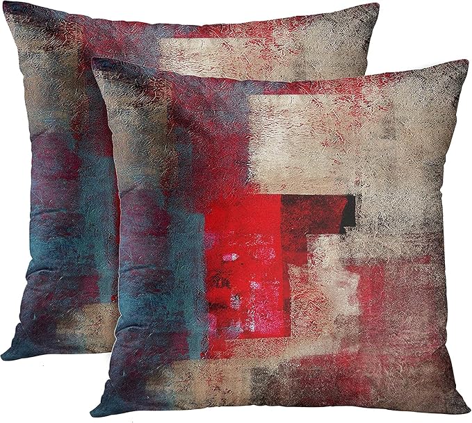 Emvency Throw Pillow Covers Set of 2, 20 x 20 Inch, Red Brown and Gray | Abstract Modern Painting Outdoor Decorative Square Pillow Cases Couch Cushion Case for Couch Bed Sofa Living Room Home Decor