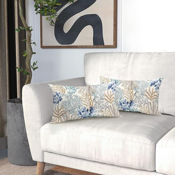 Nautical Coastal Coral Lumbar Pillow Covers 12x20 Inch Set of 2 Summer Ocean Beach Themed Decorative Pillow Cases Outdoor Linen Square Cushion Cover Farmhouse Decor for Bedroom Home Sofa Couch Bed