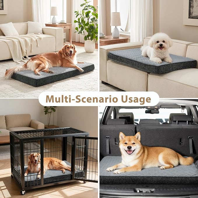 JOEJOY XL Dog Beds Large Sized Dog, Orthopedic Big Dogs Crate Bed with Washable Removable Cover, Extra Thick Egg-Crate Memory Foam Pet Beds up to 80 lbs, Light Grey, 41"x27"