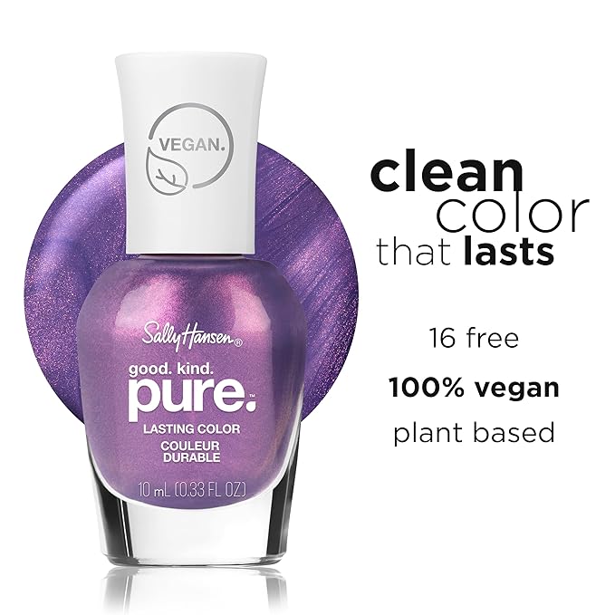 Sally Hansen Good. Kind. Pure. Nail Polish | Plant-Based, Vegan, 16-Free Formula | Opaque, Shimmer | 355 Iris Dusk | Metallic Purple Nail Color