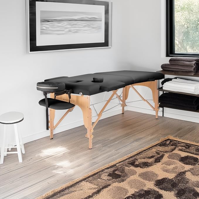 Saloniture Professional Portable Folding Massage Table with Carrying Case - Black