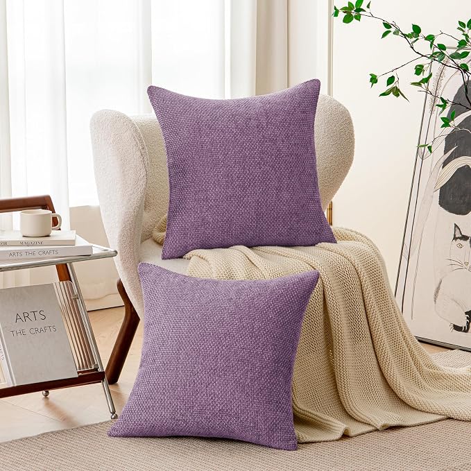 a moment Purple Chenille Throw Pillow Covers 20x20 Inch Pack of 2 Modern Decorative Throw Pillow Covers Farmhouse Cross Covers Home Decor for Sofa Bedroom Living Room