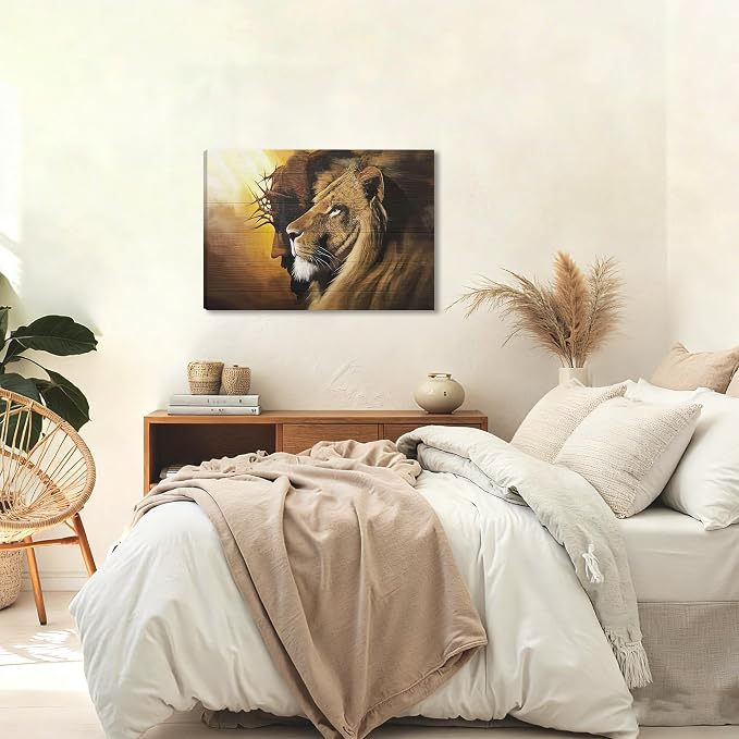 Fantasy Artists Framed Jesus Christ Canvas Wall Art The Lion of Judah Christian Painting Prints Biblical Wall Decor Religious Room Decor for Church Prayer Room Christian Schools Hospitals 20"x30"