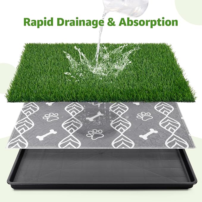 LOOBANI Large Dog Grass Pad with Tray - 41x27in for Balcony Apartment | Dog Potty with 2 Artificial Grass & 2 Washable Pee Pads for Replacement, Quick-Absorbency, Easy to Clean, Indoor/Outdoor Use