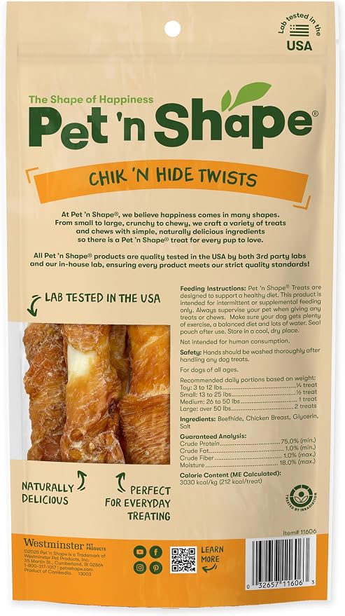 Pet 'n Shape Hide Twists – Chicken Wrapped Rawhide Dog Treats - Small Twist - 1 Pound