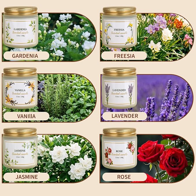 Scented Candles for Women, 3.5oz Floral Soy Candles for Home Scented, 6 Pack Relaxing Candles for Women Stress Relief, Aromatherapy Candles Gifts for Woman Birthday Anniversary Bath Yoga