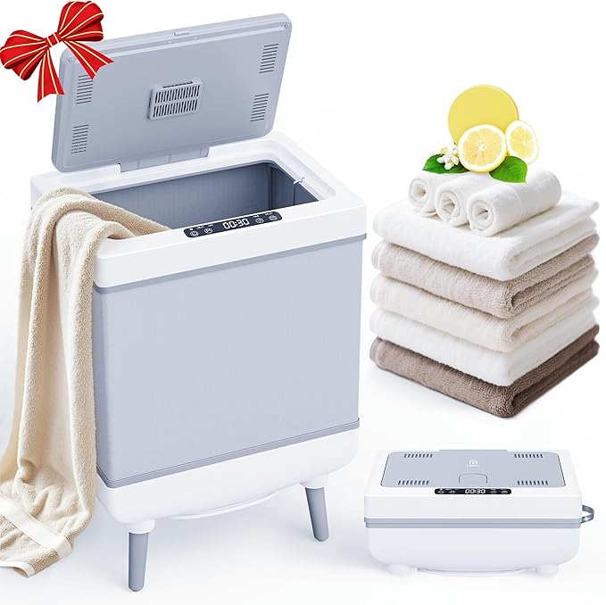 [Truly Upgrade Foldable] Luxury Towel Warmer, 35L Extra Large Towel Warmer Bucket Fits 4 Oversized 40"x70"Towels, Fast Heat Portable Blanket Heater for Bathroom Spa PJs &More, Pear White