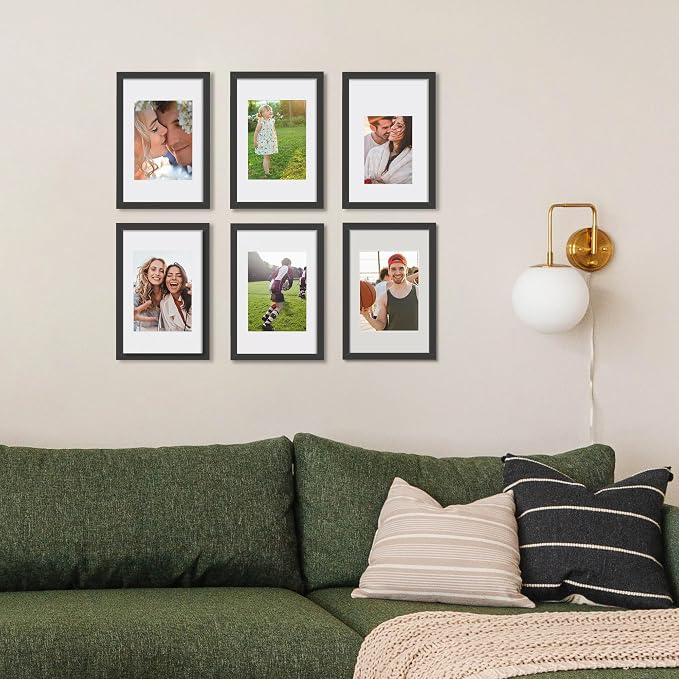 upsimples 8x12 Picture Frame, Gallery Wall Frames Set of 5, Black | Photo Frame Collage Wall Decor, 6x8 Picture Frame with Mat for Family, Baby, Hallway, Christmas