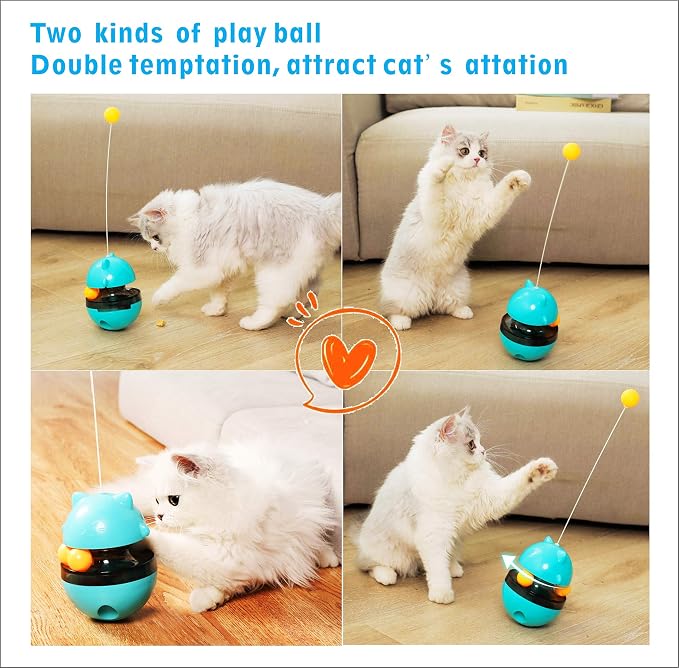SUJAYU Cat Toy Funny Tumbler Interactive Ball, Treat Dispenser Automatic No-Electronic Move, More Exercise for Indoor Cats Kittens, Cat Self-Play IQ Traning Treat Toy Ball, Blue