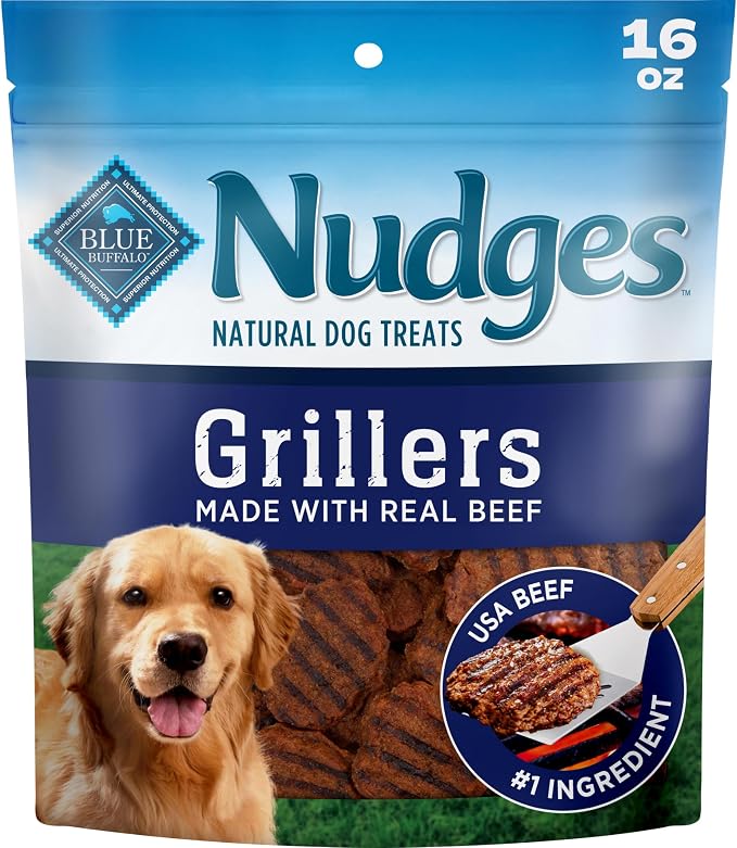 Blue Buffalo Nudges Grillers Beef Dog Treats, 16 oz | Real Beef First, Charred Texture, No Chicken By-Product, Corn, Wheat, or Soy