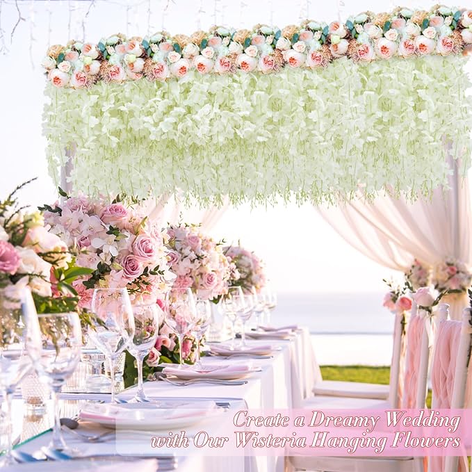 60 Pack White Wisteria Hanging Flowers, Fake Hanging Flowers for Decoration, Artificial Hanging Flowers, Vines for Bedroom, Flower Garland for Home, Party, Garden, Wall, Wedding Decoration(3.6 Ft/Pcs)