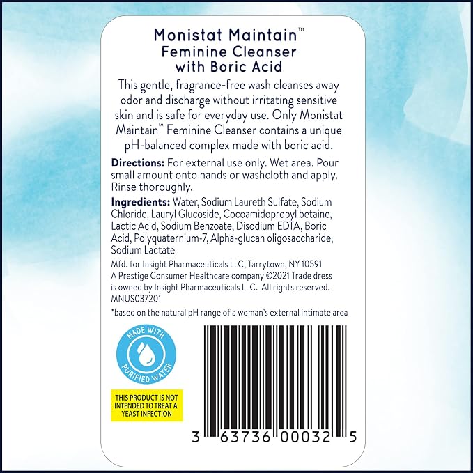 Monistat Boric Acid Feminine Wash,Fragrance-Free Intimate Wash for Women with Gentle pH-Balanced Formula,10 Fl Oz,(Pack of 6)