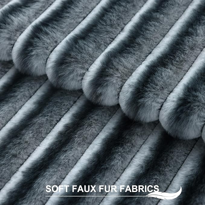 Pallene Faux Fur Decorative Throw Pillow Covers 26x26 Set of 2, Ombre Blue | Luxury Plush Texture, Striped Design, Cozy Soft Touch, Modern Home Accent Decor for Couch, Sofa, Bed, Living Room