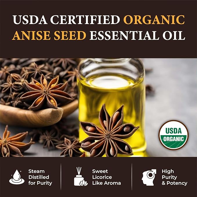 Anise Seed Organic Essential Oil - Steam Distilled Pure Pimpinella Anisum Oil for Aromatherapy, Diffusers, Soap Making, Candle Making, Cosmetic Formulations Massage DIY Personal Care - Spain - 15 ml
