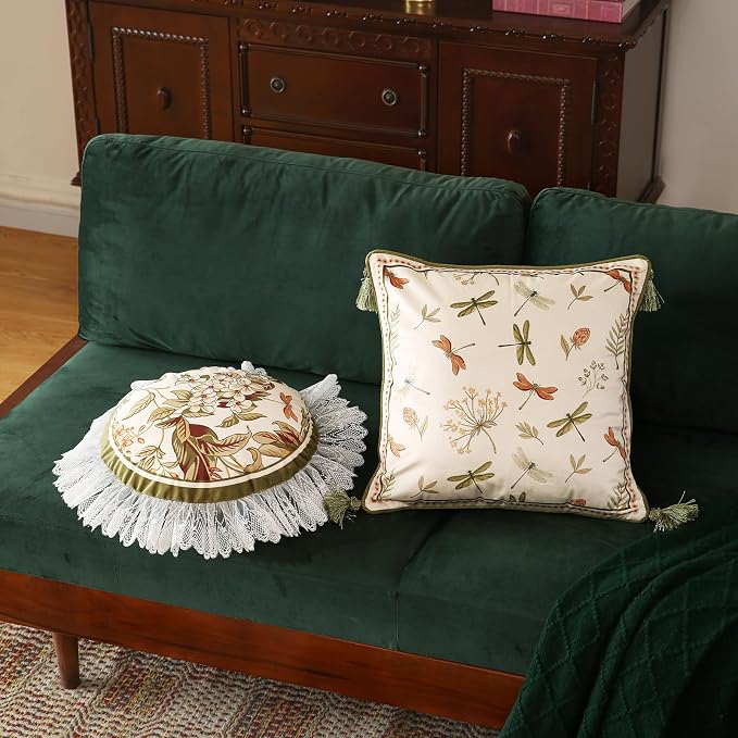 Designer Velvet Throw Pillow Covers,18"x18" Set of 2-Grace B | Pillow Cover,Concealed Zipper Design,Dragonfly Pattern,Sofas,Bedroom,Living Room,Lounge Chairs,All Season Home Decor