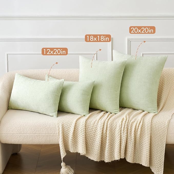 MIULEE Soft Chenille Throw Pillow Covers Light Green 16x16 Inch Pack of 2 | Modern Home Decor, Classic Decorative Pillows, Solid Dyed Cases, Boho Couch Cushion Covers for Sofa Bed Living Room