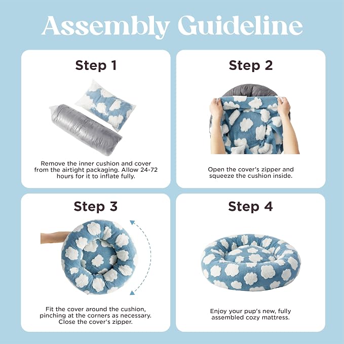 LE SURE Shown on TV Jacquard Donut Dog Beds Medium Sized Dog,Blue 30x30x8in | Orthopedic Calming Pet Bed Sofa, Original Design Pattern,Washable Cover,Cute Home Decor as Gift for Pet,Anti Slip Bottom