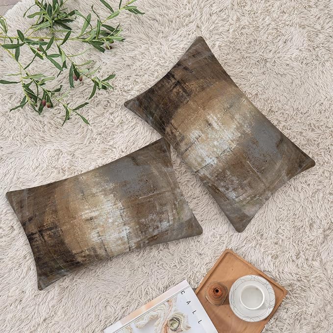 Lumbar Throw Pillow Covers,Pack of 2 Soft Velvet Decorative Cushion Cover for Sofa Bedroom Car (12X20 inch, Taupe)