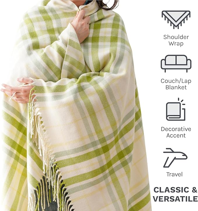Spring Summer Plaid Throw Blanket for Couch Bed,White Green Stripe Blanket | 50"x60", Farmhouse Throw Blanket, Buffalo Checkered Design, Lightweight Soft Plaid Blankets and Throws for Home Decor