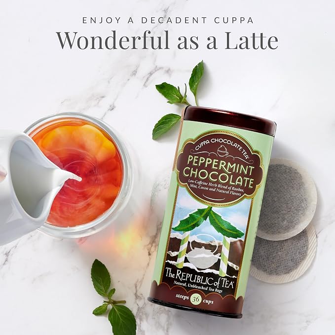 The Republic of Tea – Peppermint Cuppa Chocolate Tea Bags, Low-Caffeine, Refill Pack of 100 Tea Bags