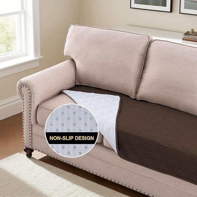 PrinceDeco Couch Cover for Dogs Waterproof Blanket Sofa Covers Washable Anti-Slip Sofa Slipcover for Furniture Sofa, Crate, RV Seats,Car, Pet Puppy Essentials((30.5x62 Inch, Brown)