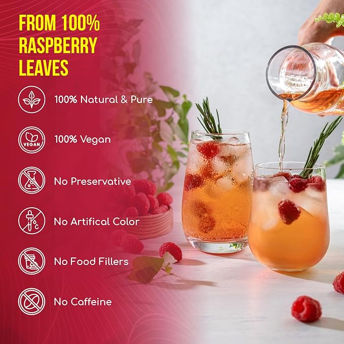 FreshDrinkUS, 75 Bags Premium Raspberry Leaf Teawith Chamomile Flavor, Eases Menstrual Cramps & Supports Healthy Pregnancy, Naturally, Caffeine-Free, Sugar Free, Vegan