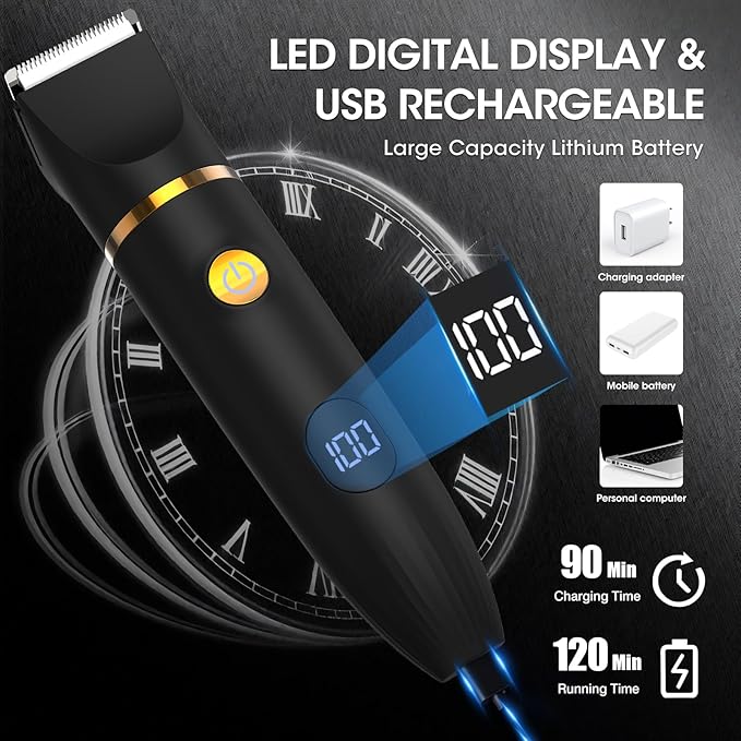 Zesuti Manscape Body Hair Trimmer for Men: Pubic Hair Trimmer, 3 in 1 Versatile Electric Shaver for Groin,Face,Beard,Nose,Waterproof Body Groomer with Ceramic Blades, Mens Gifts