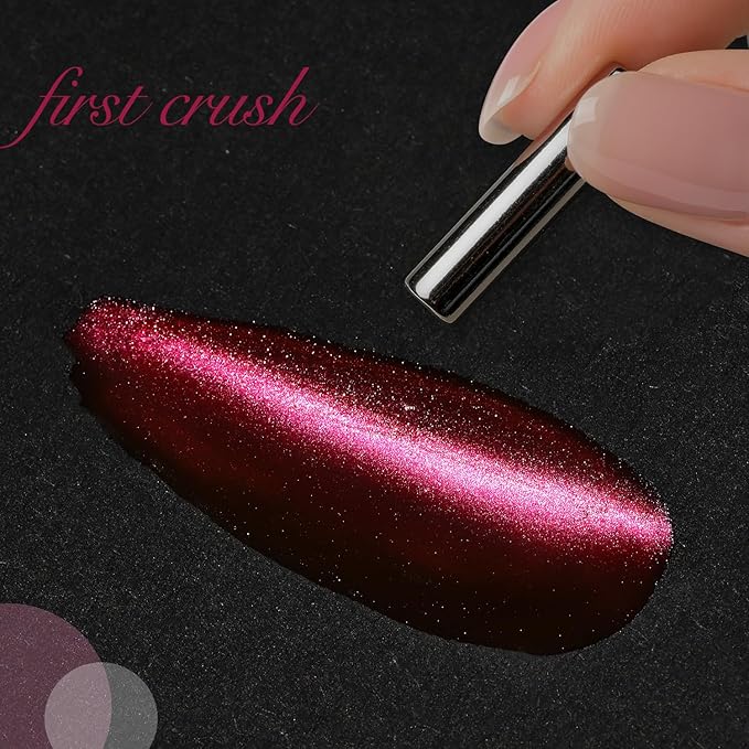 GAOY Pink Cat Eye Gel Nail Polish, 16ml Hot Pink Glitter Holographic Nail Polish with Magnet, Reflective Translucent UV Gel, 2400 First Crush