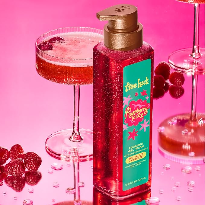 Tree Hut Raspberry Fizz Foaming Gel Body Wash, Mothers Day Gifts, Hydrating & Moisturizing Shower Gel for Soft, Glowing Skin, Fruity Scent, 18 fl oz