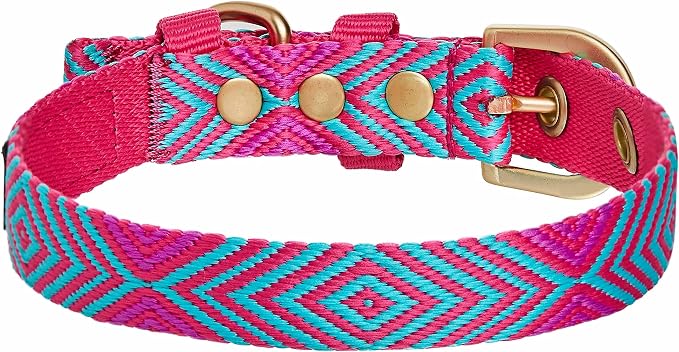 Blueberry Pet Southwestern Tribal Lozenges French Pink Adjustable Dog Collar with Metal Buckle, Neck 9-12.5", for Small Breed