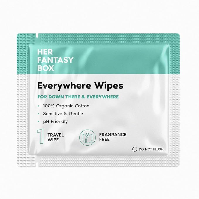 Her Fantasy Box | Everywhere Wipes – 100% Organic Cotton, Gentle & Refreshing, pH-Balanced, Fragrance-Free, Plant-Powered for Body, Face & Intimate Areas, Ideal for Sensitive Skin - 2 Pack, 30 Wipes