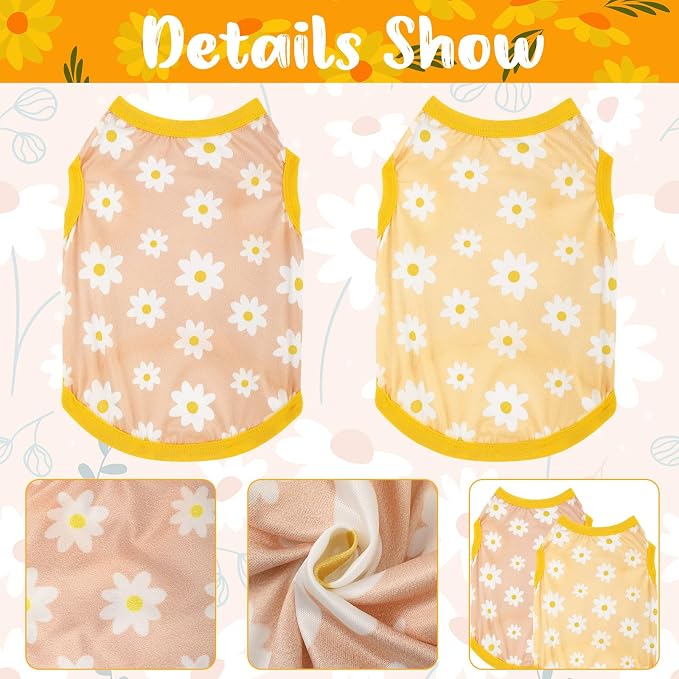 Frienda 4 Pieces Dog Clothes Set Include 2 Pcs Cute Pet Dress Lovely Dog Dress and 2 Pcs Breathable Pet T Shirt Puppy Clothes(Daisy,Small)