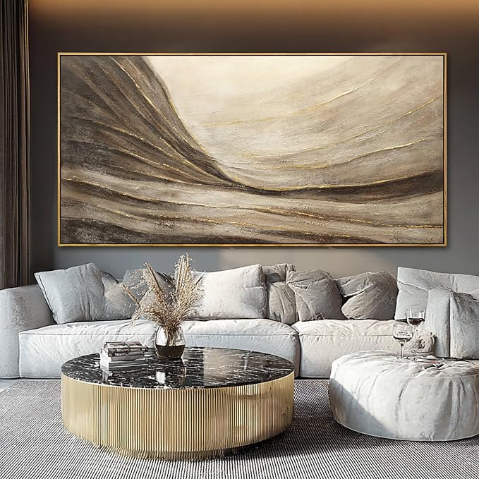 Large Framed Brown Abstract Gold Wall Art for Living Room 29x58 Inch