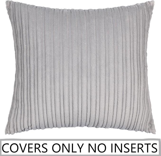 UGASA Velvet Pillow Covers Striped, Decorative Throw Cushion Case with Hidden Zipper for Home Couch/Bedroom/Car, Soft Cozy Solid Square, 1 Pack (20"x20", Light Grey)