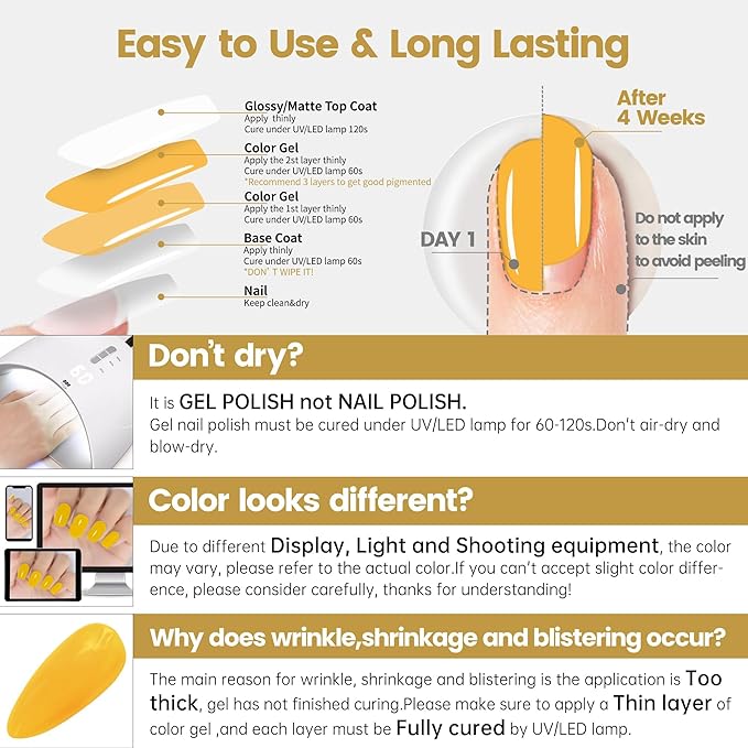 YTD Likomey Lemon Yellow Gel Nail Polish,15ml Salon Home DIY Manicure and Pedicure Mustard Yellow Fall Winter UV Color Varnish,CS014