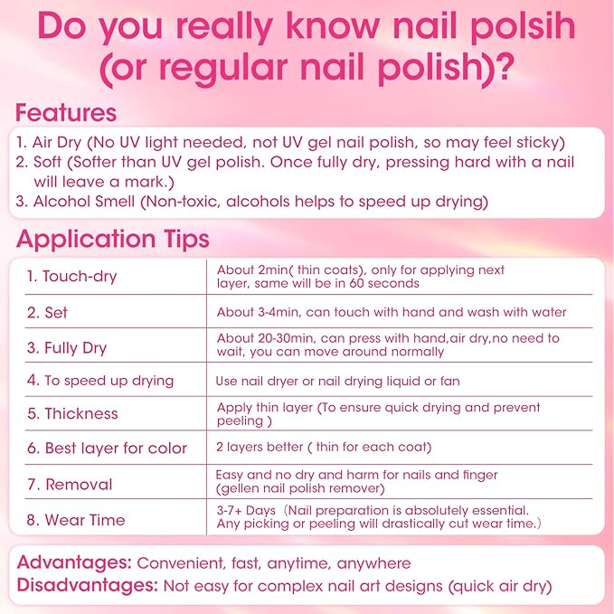 GELLEN Clear Nail Polish Base Coat Sheer Tinted Pink, Natural Color Regular Nail Polish, Calcium Formula Strengthens Nails, Enhances Natural Look, Quick Air Dry, Hema Free, Non-toxic, Anti-yellowing