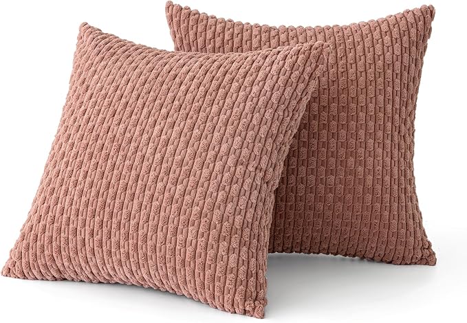 MIULEE Decorative Throw Pillow Covers 18x18 Blush Pink Textured Corduroy | Pack of 2 Striped Pillow Covers Modern Farmhouse Home Decor for Couch Bed Sofa Living Room