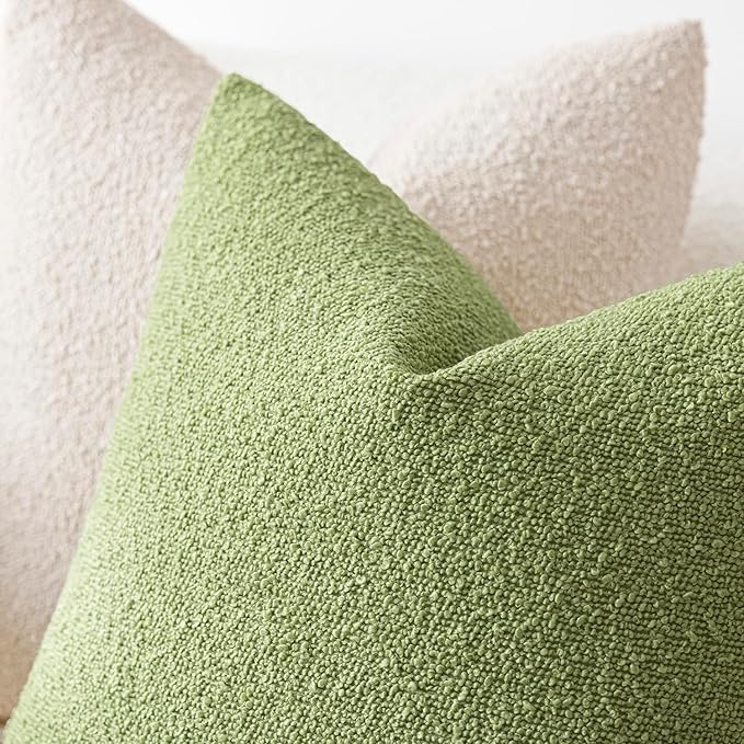 Foindtower Set of 2, Decorative Textured Boucle Throw Pillow Covers Accent Solid Pillow Cases Neutral Soft Couch Cushion Case for Chair Sofa Bedroom Living Room Home Decor 24x24Inch Lime Green