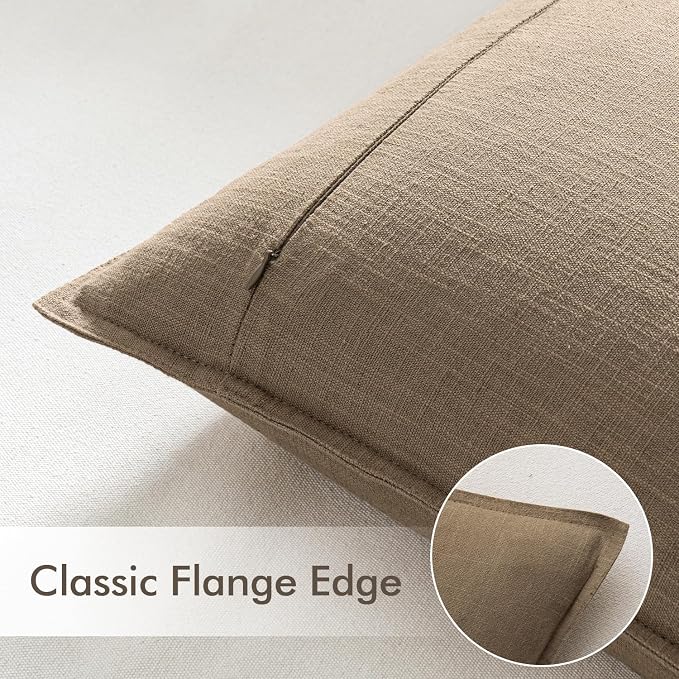 EMEMA Euro Sham Decorative Linen Throw Pillow Covers 22x22 Inch Curry | Boho Farmhouse Neutral Couch Throw Pillows for Bed Pack of 2 Accent Pillowcase Modern Sofa Cushion Livingroom Home Decor